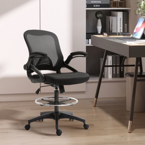 FDW Drafting Chair Tall Office Chair Adjustable Height With Lumbar Support Arms Footrest Mid Back Desk Chair Desk Drafting Stool
