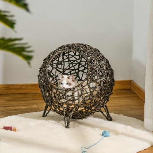 20.5  Comfortable Rattan Cat Bed w/ Soft Cushion, Round Design, Circulation Perspective: top