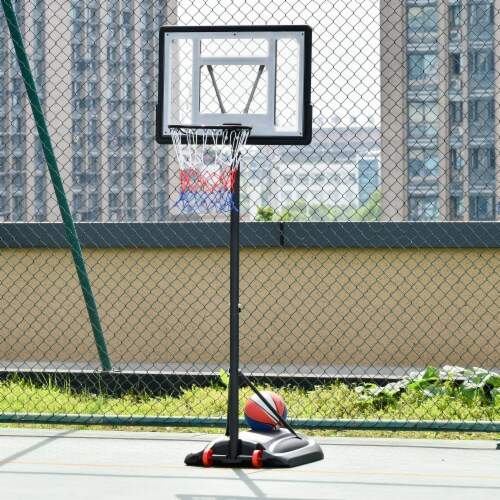 Basketball Hoop w/ 2 Built-In Moving Wheels and Ball Holder, 65.75 H -90.5 H Perspective: top