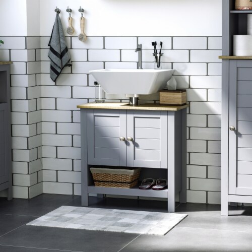 kleankin 24 Bathroom Under Sink Cabinet with Storage Pedestal Sink Cabinet  Adjustable Shelf and Open Bottom Shelf Grey