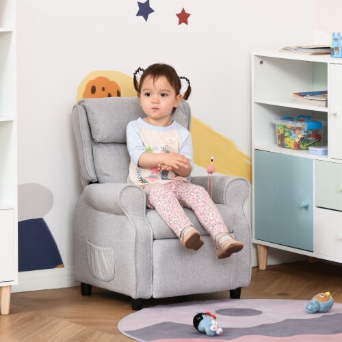 Kids Recliner Adjustable Armchair Sofa, Soft Sponge Cushion Accent Chair, Grey Perspective: top