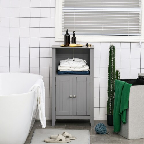 Freestanding Bathroom Cupboard Furniture w/Multi-Tier Storage and Elevated Base Perspective: top