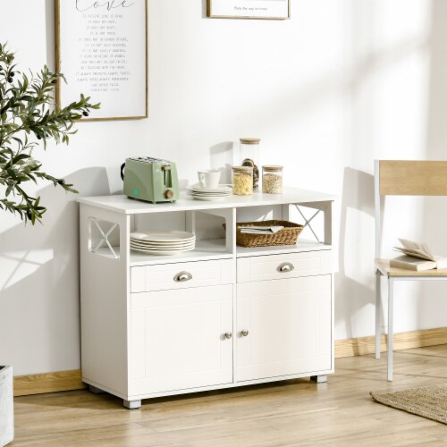 Modern Server Buffet Credenza with Adjustable Shelves and Cross Bar Design Perspective: top