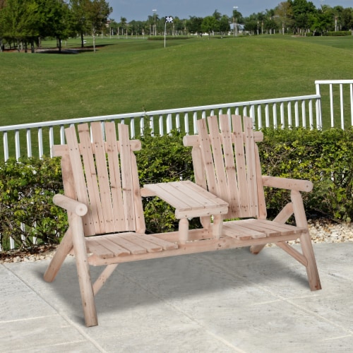 Outdoor Patio Adirondack Double Bench w/ Center Table, Natural Perspective: top