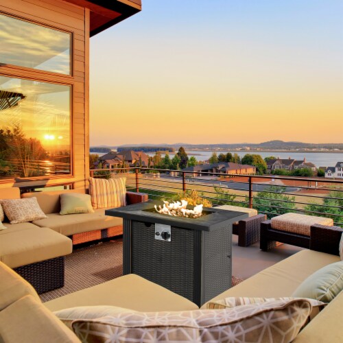 30 Gas Propane Fire Pit Table 50,000BTU Wicker Auto Ignition w/ Lid Perspective: top