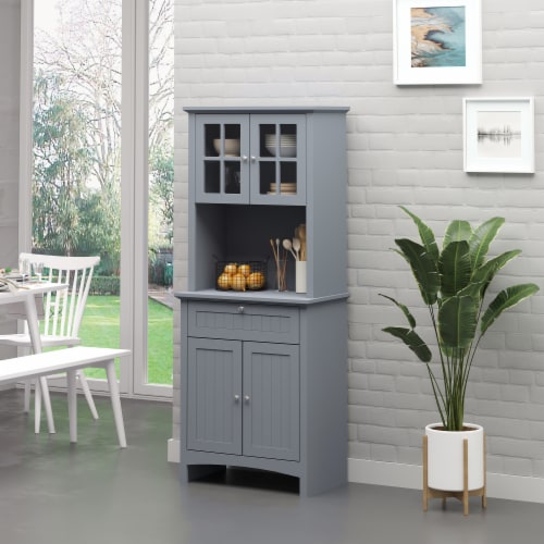 Wooden Dining Room Cupboard Pantry with Framed Glass Doors and Open Counter Perspective: top