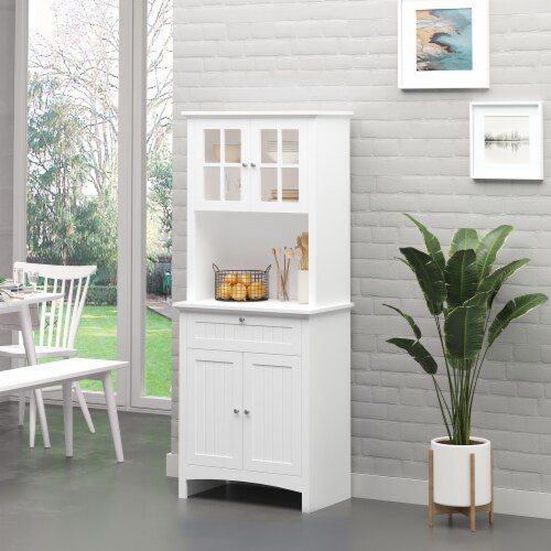 Wooden Dining Room Cupboard Pantry with Framed Glass Doors and Open Counter Perspective: top