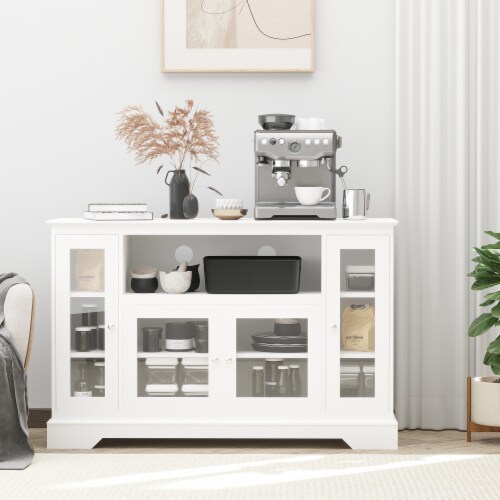 Kitchen Storage Buffet w/Large Countertop, Adjustable Shelves, & 4 Door Cabinets Perspective: top