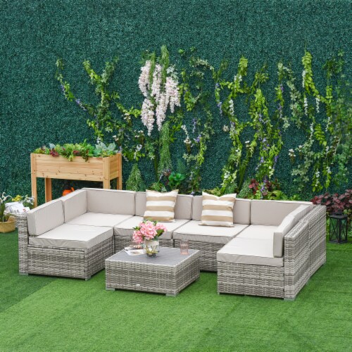 7 Piece Set Rattan Sofa Luxury Modular Conversation Outdoor