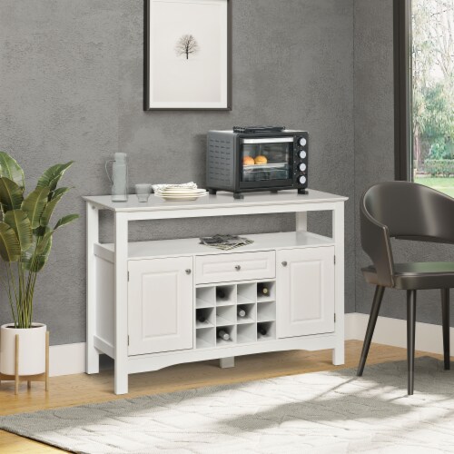 Minimalist Food and Drink Buffet Sideboard with Storage and Natural Wood Top Perspective: top