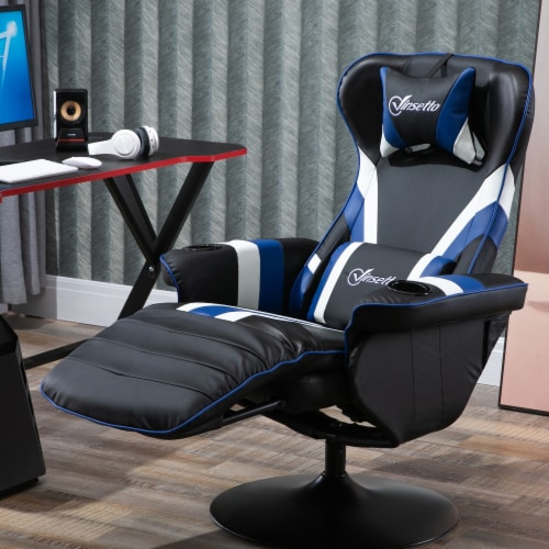 Rocker Recliner with Padded Cushion and Swivel Metal Base Black Blue White 1 Unit Mariano s