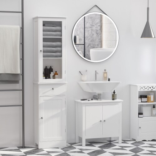 Organizer Restroom Tower Tall Pantry Tower with Multi-Tier Shelving, White Perspective: top