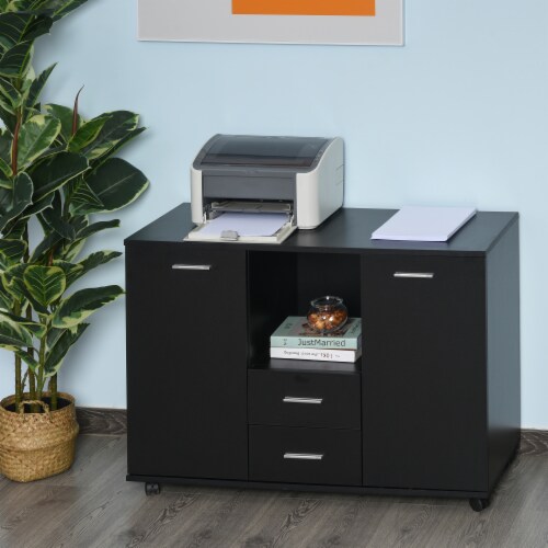 Office/Home File & Scanner Storage Cabinet w/ 2 Cabinets & Top Counter, Black Perspective: top