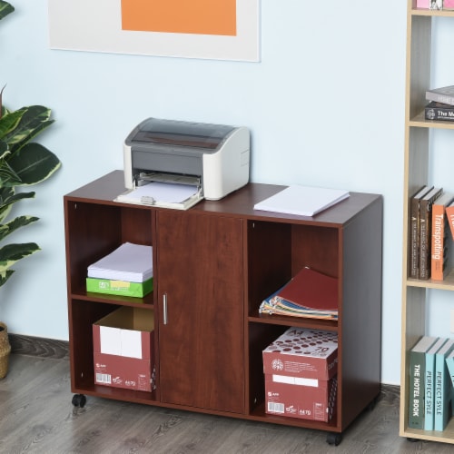 Wheeled Office/Home Printer Stand & Cabinet w/ 2 Variable Shelves Brown Perspective: top