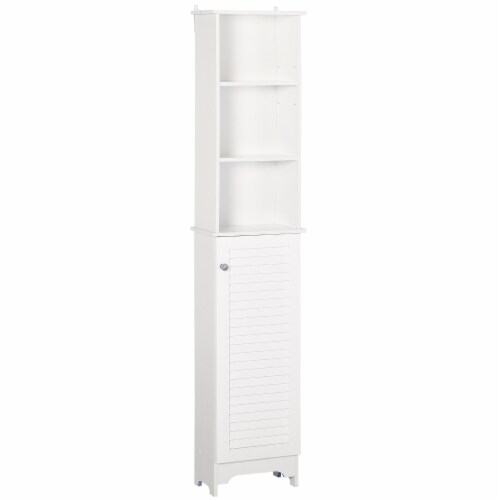 Wooden Collection Tall Bathroom Linen Tower with Adjustable Shelving & Cupboard Perspective: top