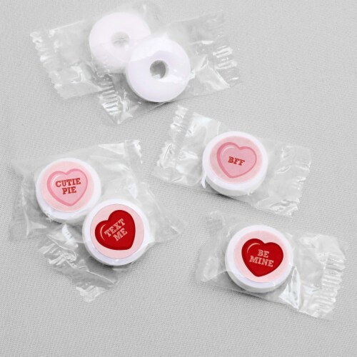 Big Dot of Happiness Conversation Hearts Valentine's Day Round Candy Sticker Favors - 108 Ct Perspective: top