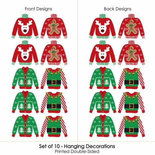 Big Dot of Happiness Hanging Ugly Sweater Outdoor Hanging Holiday Christmas Party Decor 10 Pc Perspective: top