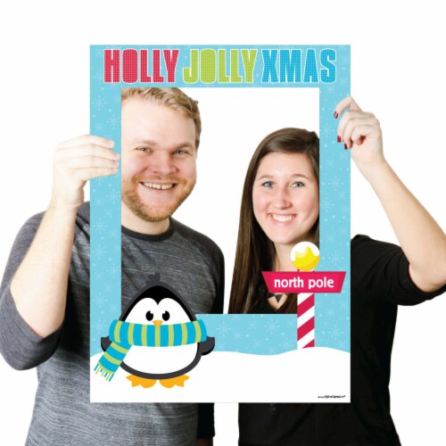 Big Dot of Happiness Holly Jolly Penguin - Christmas Party Photo Booth Picture Frame & Props Perspective: top