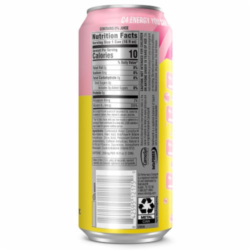 C4 Performance Strawberry Blast Energy Drink Can Perspective: top