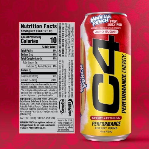 C4 Performance Hawaiian Punch Energy Drink Can Perspective: top