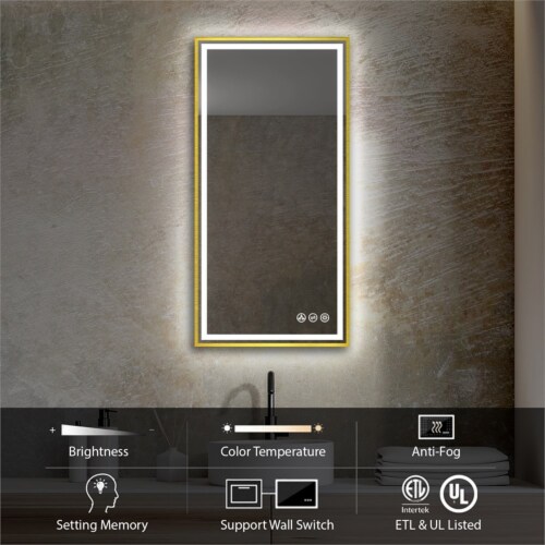 Blossom Stellar 18  Brush Gold Frame LED Glass Mirror with Antifog Perspective: top