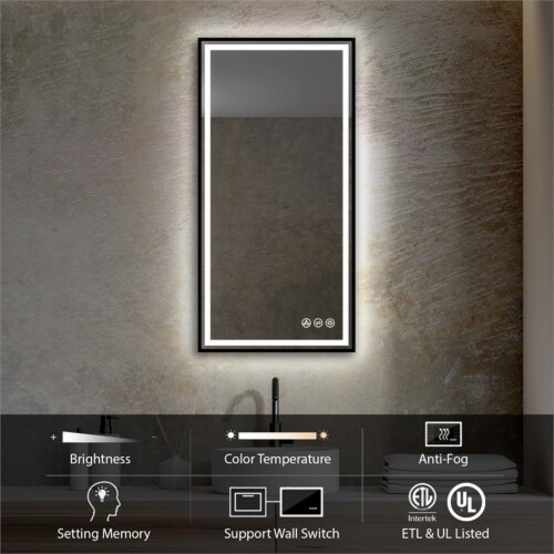 Blossom Stellar 18  Matte Black Frame LED Glass Mirror with Antifog Perspective: top