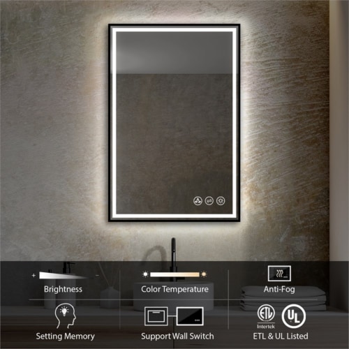 Blossom Stellar 24  LED Mirror in Matte Black Glass Perspective: top