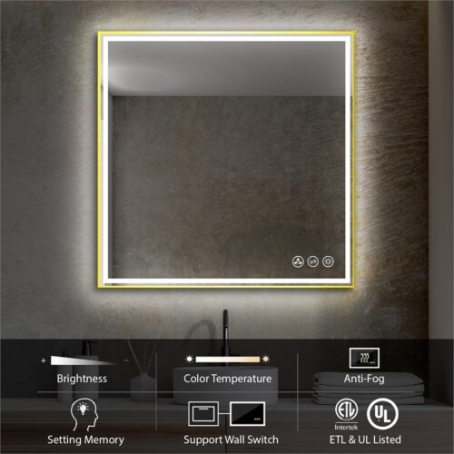 Blossom Stellar 36  Brush Gold Frame LED Glass Mirror with Antifog Perspective: top