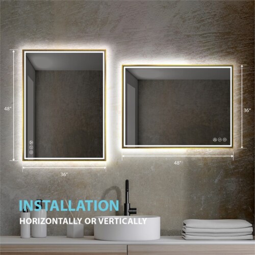 Blossom Stellar 48  Brush Gold LED Glass Mirror with Antifog Perspective: top