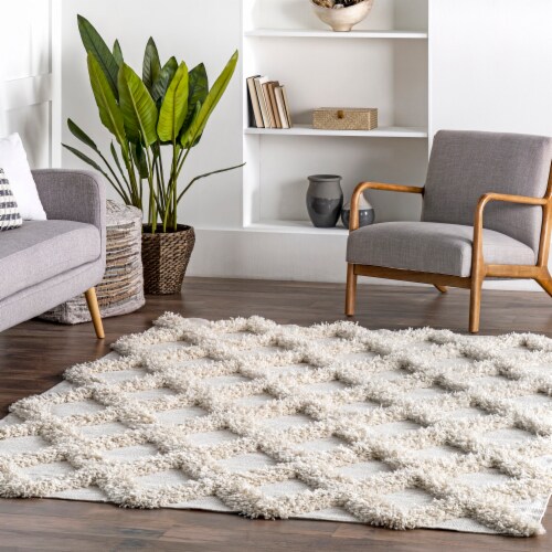 Nuloom Francene Diamond Trellis Shag Area Rug in Ivory Perspective: top