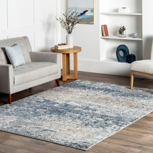 nuLOOM Wilde Abstract Distressed Area Rug in Blue Perspective: top