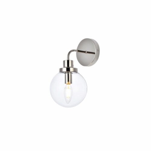 Hanson 1 light bath sconce in polished nickel with clear shade Perspective: top
