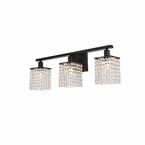 Phineas 3 lights bath sconce in black with clear crystals Perspective: top