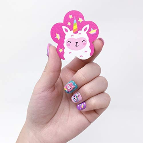 Scented Nail Glitz Llama - 20 Scented 3D Press on Nails, Matching Ring, 40+ Nail Stickers Perspective: top