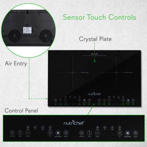 NutriChef 1800W Dual Induction Digital Temp Double Burner Countertop Cooktop Perspective: top