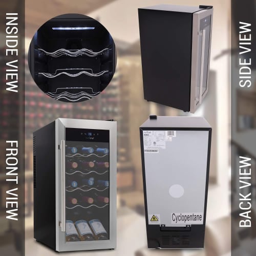 NutriChef Digital Electric 18 Bottle Thermoelectric Wine Chiller Cooler, Black Perspective: top