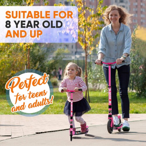 Hurtle Renegade Lightweight Foldable Teen and Adult Commuter Kick Scooter, Pink Perspective: top