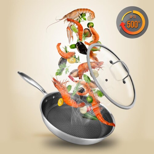 Nutrichef Stainless Steel Stir Fry Pan With Lid 10 Inch Perspective: top