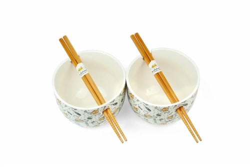 Gudetama 2 Pack 4 inch Ceramic Bowl & Chopstick Set Perspective: top
