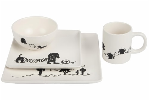 Toy Story 4-Piece Ceramic Dinnerware Set With Scribble Characters Perspective: top