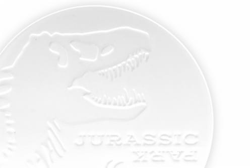 Jurassic Park Tyrannosaurus Rex Logo Heavy Duty Ceramic Coaster | 4 Inches Round Perspective: top