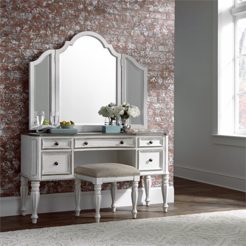 Magnolia Manor White Vanity Stool Perspective: top
