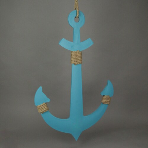 32 Inch Turquoise Blue Wood Anchor Wall Sculpture Nautical Home Decor Beach House Art Perspective: top