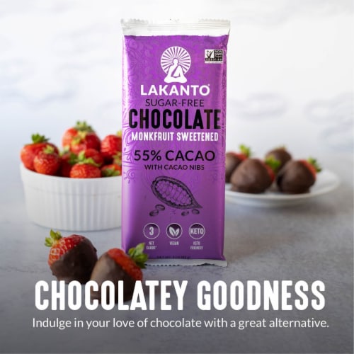 Sugar Free 55% Cacao Chocolate Bar with Cocoa Nibs Perspective: top
