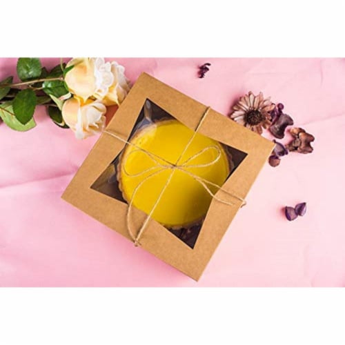10 Brown Kraft Paperboard Pop-Up Window Box, Pastry  Cake Bakery, 8"x8"x2.5" Perspective: top