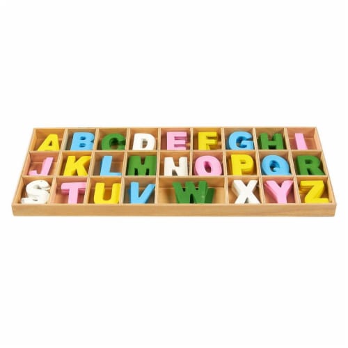 260-Piece Wooden Alphabet Letters with Storage Tray Set, Kids Learning Toy - Multicolor Perspective: top