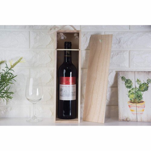 Juvale 2-Pack Wooden Wine Gift Box with Handle for Party, Housewarming, 13.9 x 3.9 x 4 Inches Perspective: top