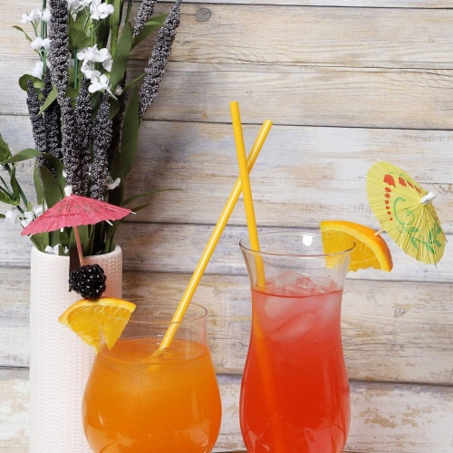 300ct Plastic Orange Disposable Party Drinking Straws, Extra Long 10" Perspective: top