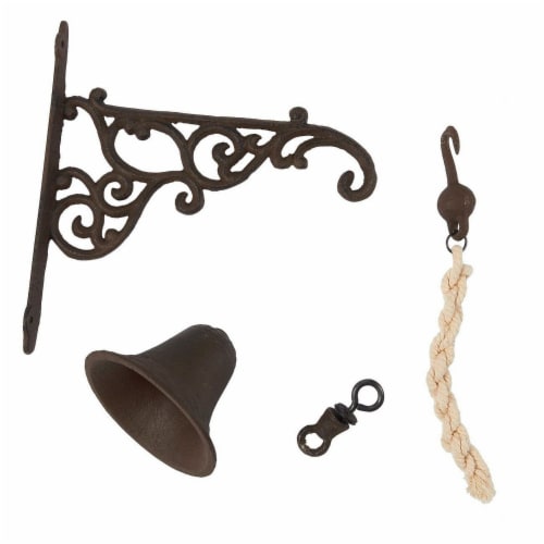 Juvale Wall Mounted Rustic Cast Iron Door Bell Chime, Brown Perspective: top