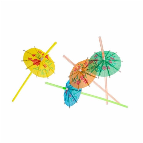 150x Disposable Tropical Hawaiian Luau Party Umbrella Cocktail Drink Straws Perspective: top